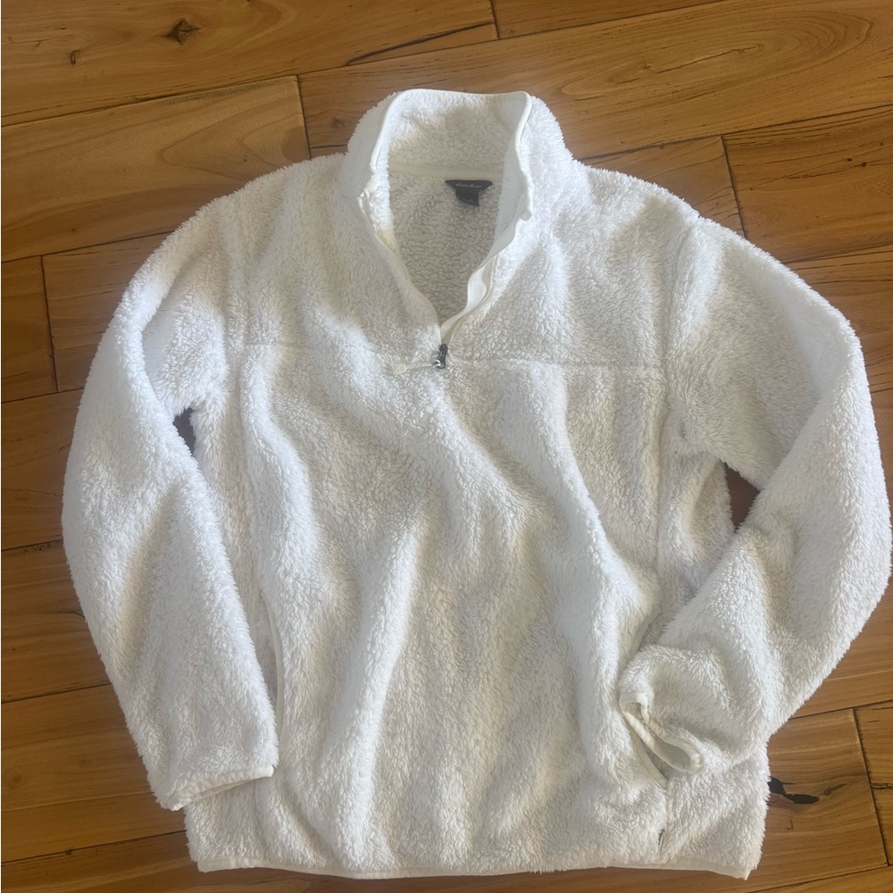 Eddie Bauer Women’s Zip Up White Fleece Sweater